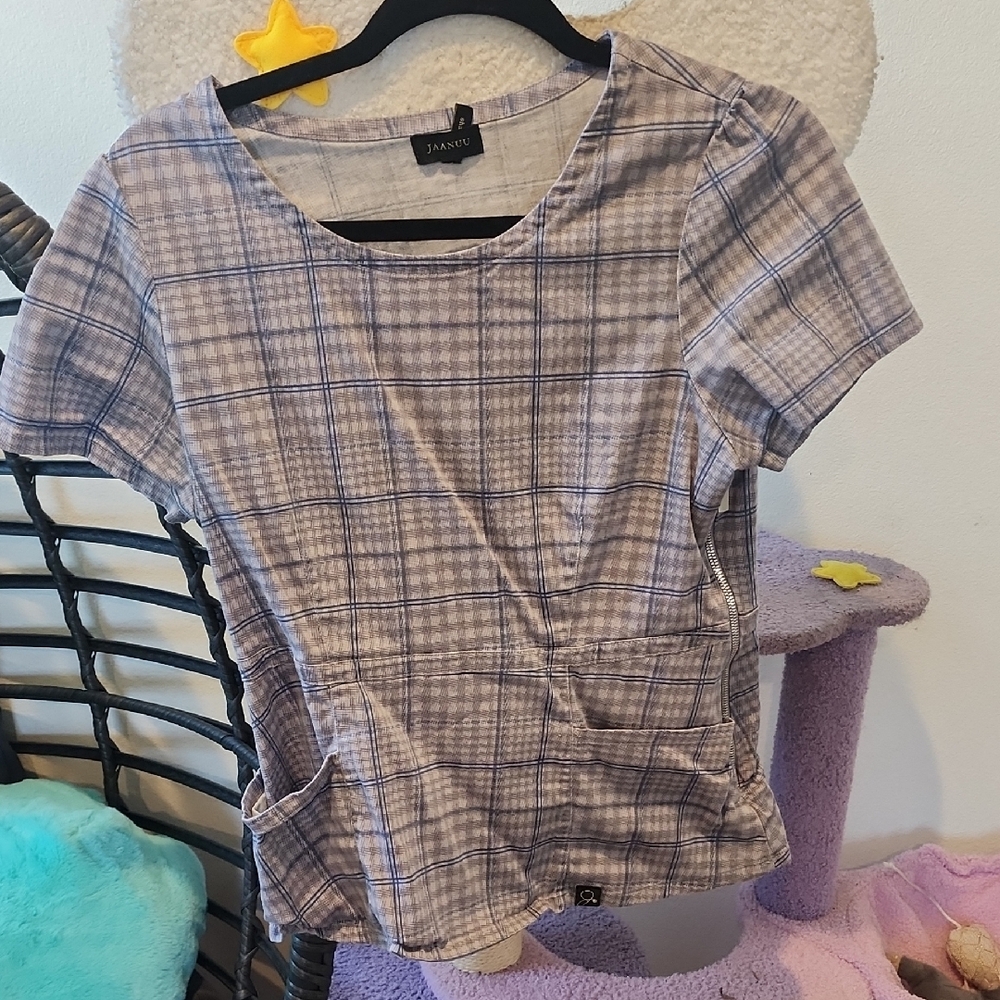 Jaanuu Women's Plaid Scrub Top